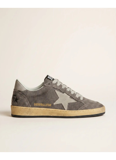 Mens Ball Star Sneakers in Grey Suede with Grey Star and Grey Heel Tab