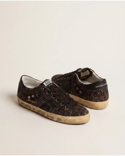 Super-Star In Brown Glitter With Black Leather Star And Heel Tab
