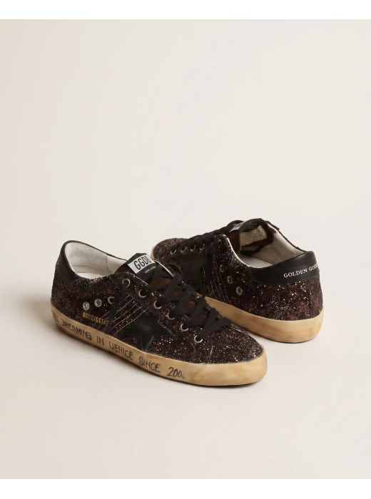 Super-Star In Brown Glitter With Black Leather Star And Heel Tab