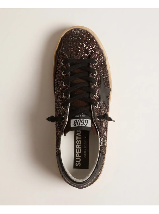 Super-Star In Brown Glitter With Black Leather Star And Heel Tab