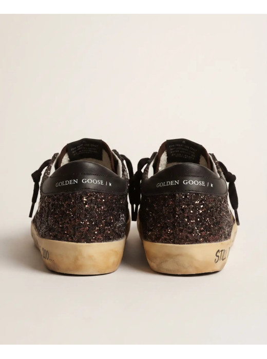 Super-Star In Brown Glitter With Black Leather Star And Heel Tab