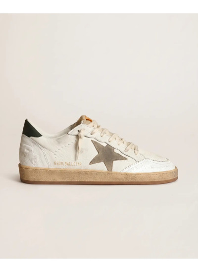 Ball Star Sneakers in White Leather With Black Heel Tab