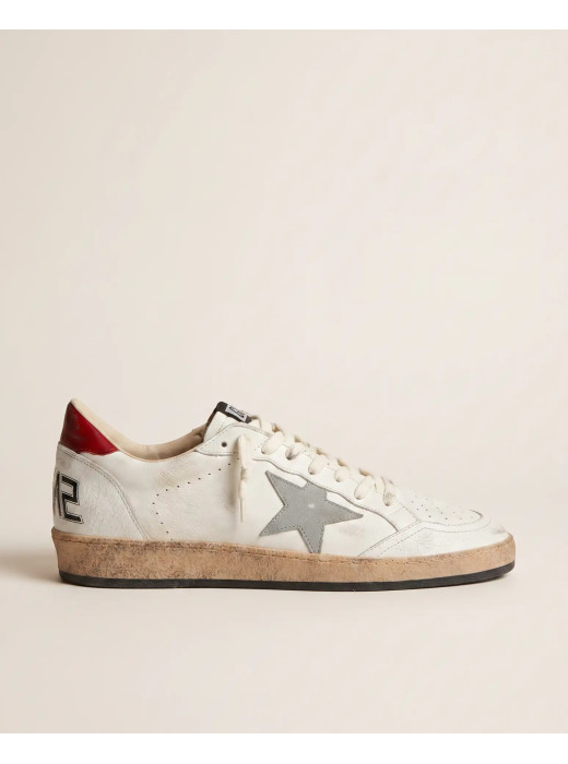 Mens Ball Star in Grey Leather with Grey Star and Red Heel Tab