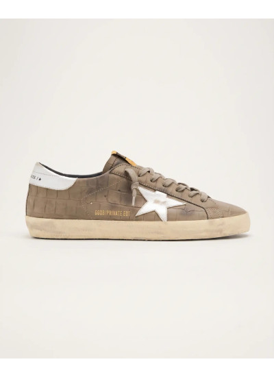 Mens Super-Star Sneakers in Brown Croco-Effect Leather