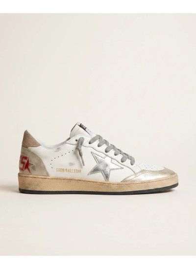 Ball Star in White Leather with Silver Glitter Star and Gold Heel Tab
