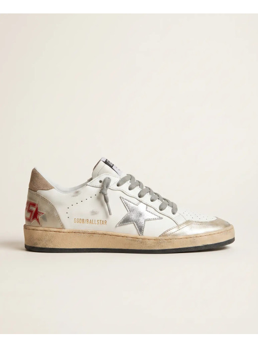 Ball Star in White Leather with Silver Glitter Star and Gold Heel Tab