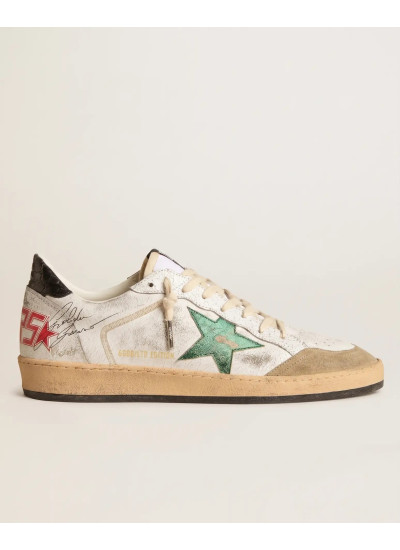 Mens Ball Star in White Leather With Green Star and Black Heel Tab
