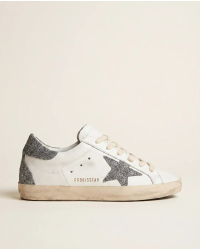 Super-Star in White Leather with Silver Glitter Star