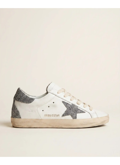 Super-Star in White Leather with Silver Glitter Star Super-Star in White Leather with Silver Glitter Star
