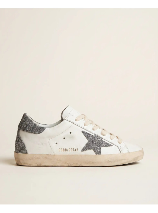 Super-Star in White Leather with Silver Glitter Star