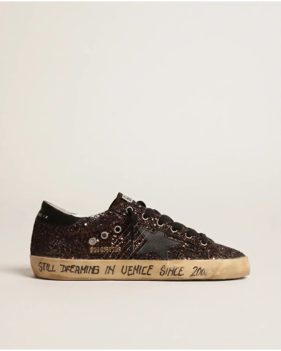 Super-Star In Brown Glitter With Black Leather Star And Heel Tab