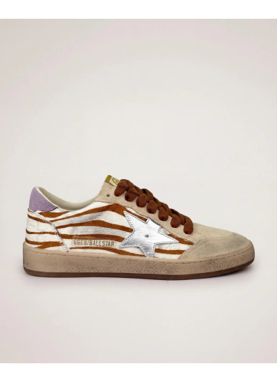 Ball Star Sneakers in Zebra-Print Leather With Lilac Heel Tab