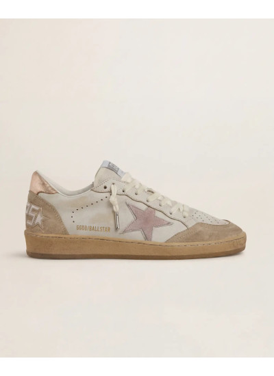 Ball Star Sneakers in White Leather With Rose Gold Heel Tab