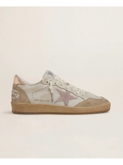 Ball Star Sneakers in White Leather With Rose Gold Heel Tab