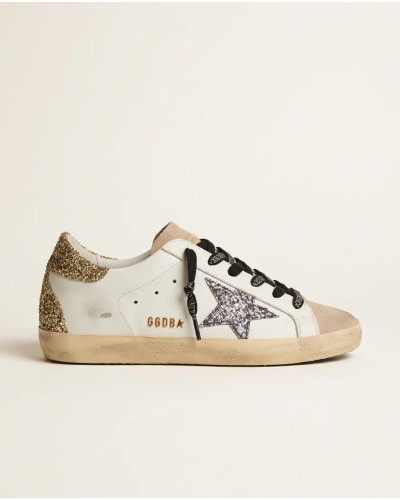 Super-Star in Black Leather With Black Star and Gold Heel Tab