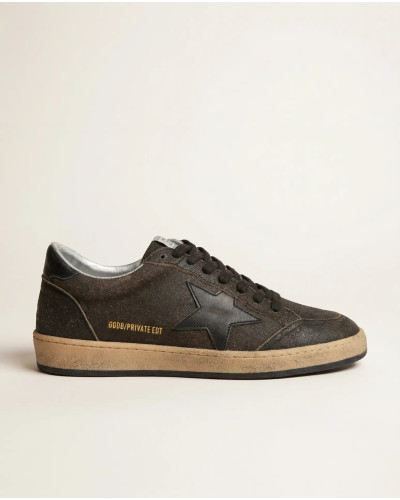 Mens Ball Star in Dark Brown Leather With Black Star