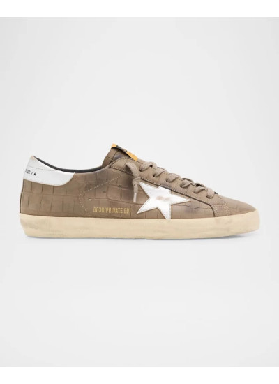 Mens Super-Star Sneakers in Brown Croco-Effect Leather