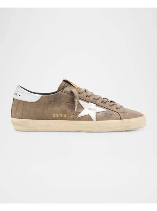 Mens Super-Star Sneakers in Brown Croco-Effect Leather