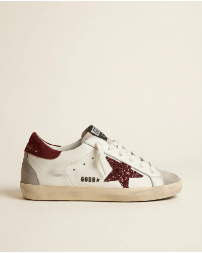 Super-Star in White Leather With Bordeaux Star and Bordeaux Heel Tab