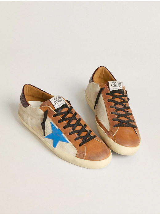 Super-Star Sneakers in Light Blue With Star and Crocodile Heel Tab