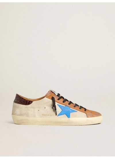 Mens Super-Star Sneakers in Light Blue With Light Blue Star and Crocodile Heel Tab