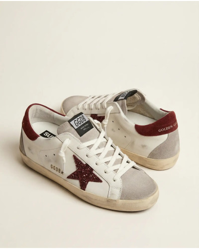 Super-Star in White Leather With Bordeaux Star and Bordeaux Heel Tab