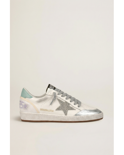 Ball Star in White Leather With Mint Green Heel Tab and Silver Star