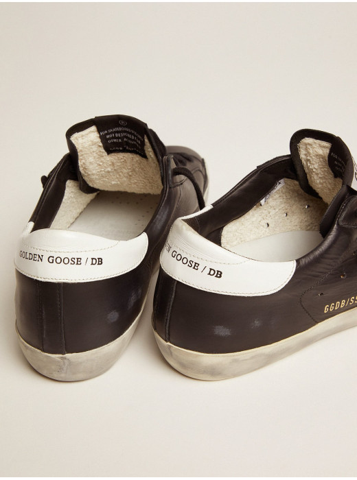 Mens Super-Star in black leather with white leather star and heel tab