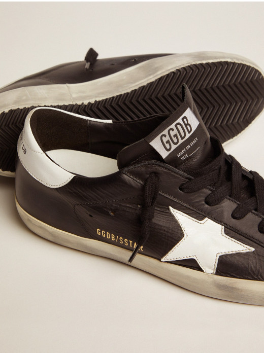 Mens Super-Star in black leather with white leather star and heel tab