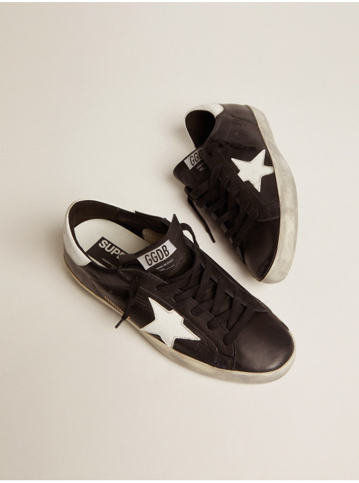 Mens Super-Star in black leather with white leather star and heel tab