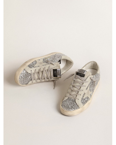 Super-Star in silver glitter with ice-gray suede star