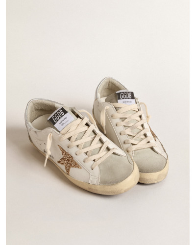 Super-Star with gold glitter star and ice-gray suede inserts