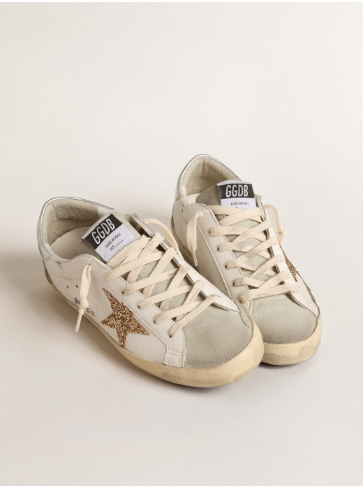 Super-Star with gold glitter star and ice-gray suede inserts