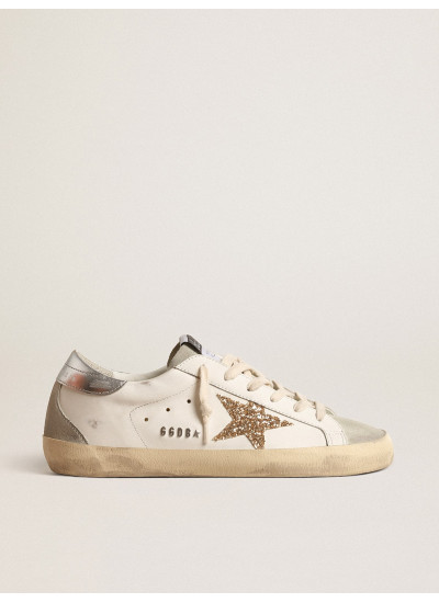 Super-Star with gold glitter star and ice-gray suede inserts