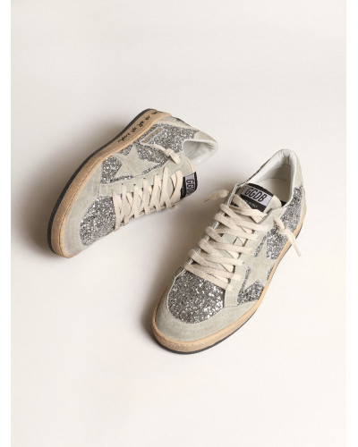 Ball Star in silver glitter with ice-gray suede inserts