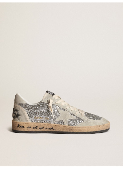 Ball Star in silver glitter with ice-gray suede inserts