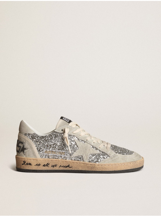 Ball Star in silver glitter with ice-gray suede inserts