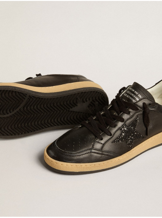 Ball Star in black nappa with black glitter star and suede heel tab