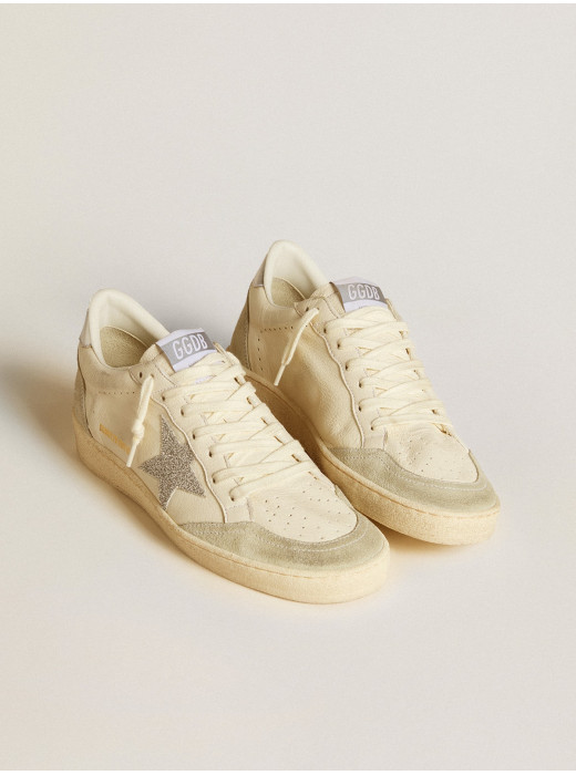 Ball Star with silver Swarovski micro-crystal star and metallic silver leather heel tab