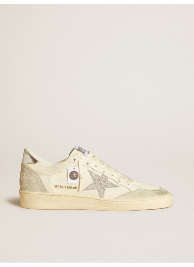 Ball Star with silver Swarovski micro-crystal star and metallic silver leather heel tab