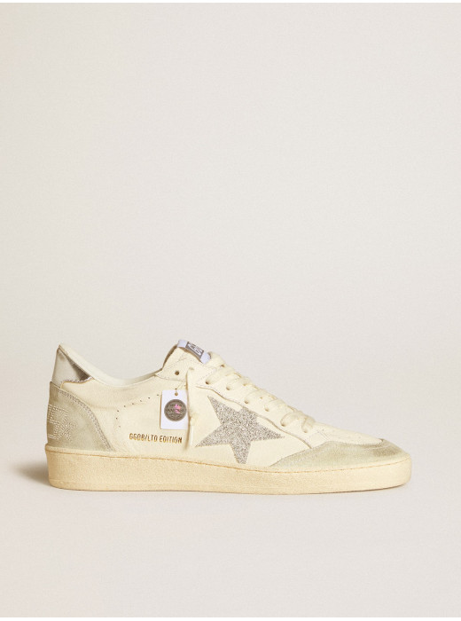 Ball Star with silver Swarovski micro-crystal star and metallic silver leather heel tab