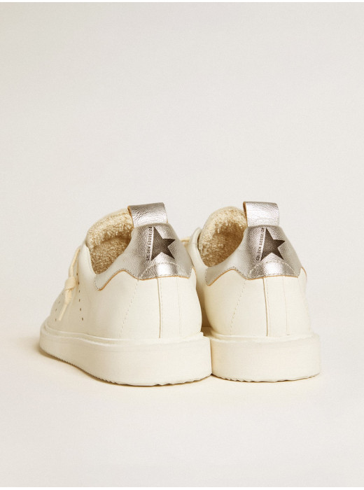 Starter LTD in white leather with silver metallic leather heel tab