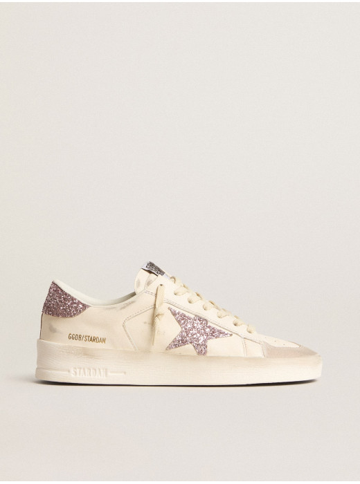 Stardan in nappa and suede with pink glitter star and heel tab