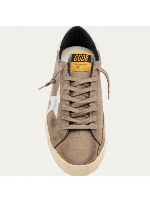 Mens Super-Star Sneakers in Brown Croco-Effect Leather