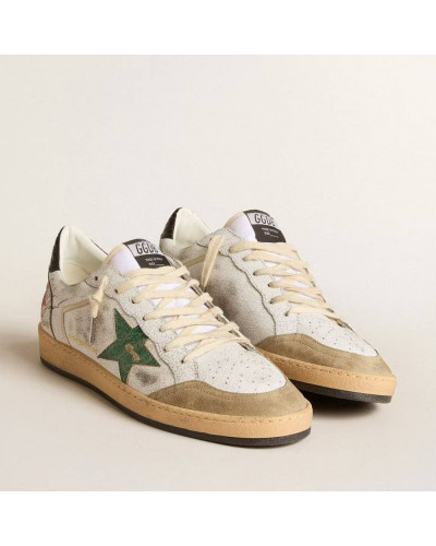 Mens Ball Star in White Leather With Green Star and Black Heel Tab
