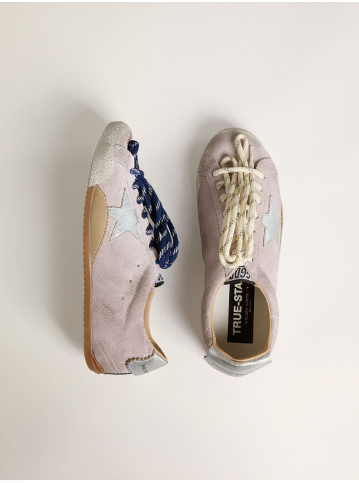 True-Star in Pastel Pink Suede With Silver Star and Heel Tab