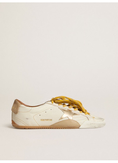 True-Star in White Nappa Leather With Gold Star and Beige Suede Heel Tab
