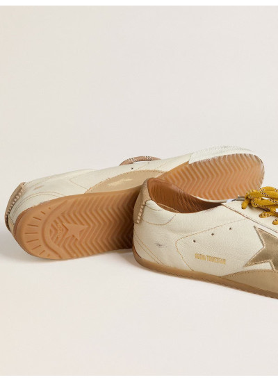 True-Star in White Nappa Leather With Gold Star and Beige Suede Heel Tab