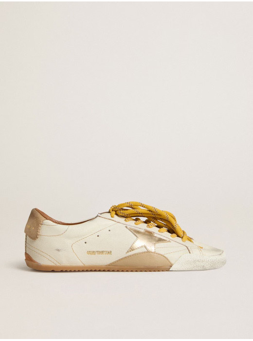 True-Star in White Nappa Leather With Gold Star and Beige Suede Heel Tab
