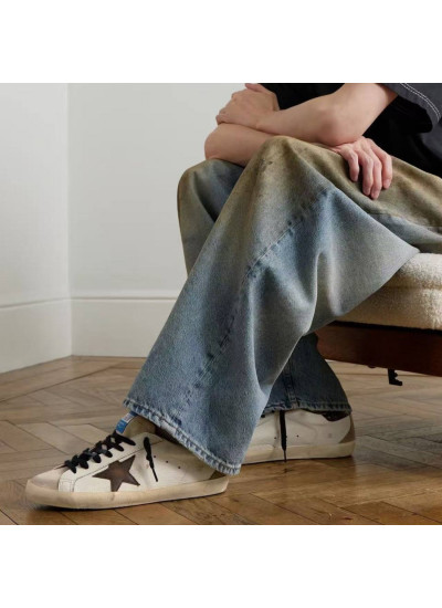 Men's Super-Star Sneakers in Leather With Brown Python-Print Heel Tab